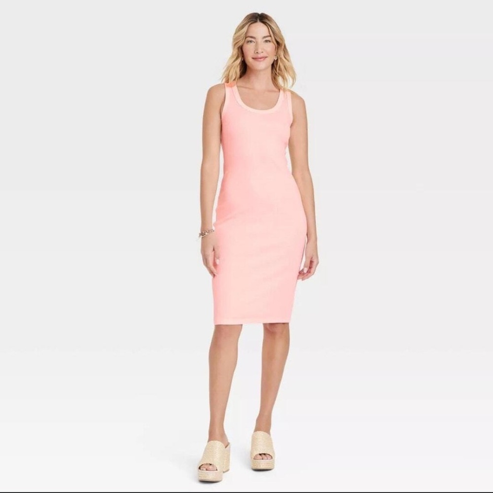 Universal Thread Womens Light Neon Pink Ribbed Scoop Neck Tank Dress Large